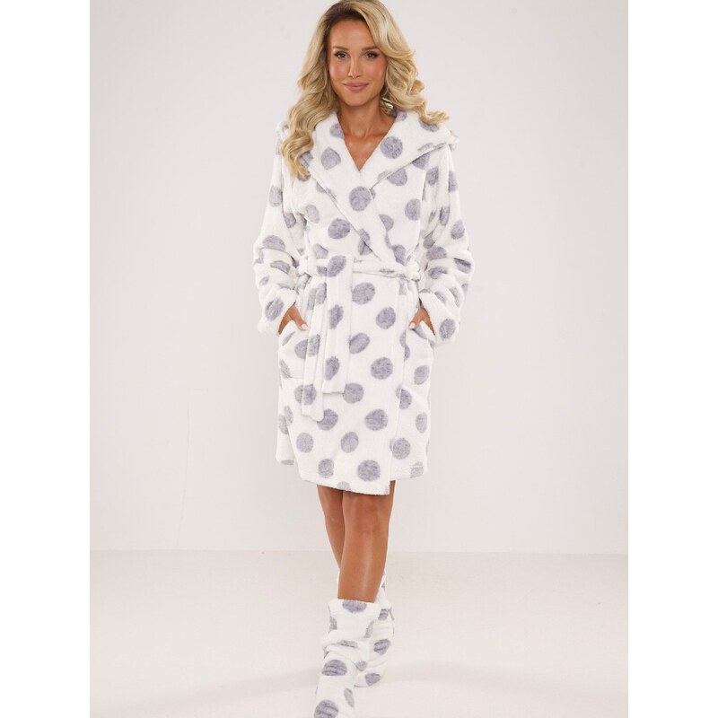 Women's bathrobe De Lafense 323 Dots S-2XL ecru 001