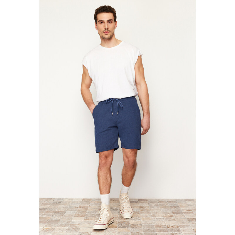 Trendyol Indigo Slim/Narrow Cut Textured Waffle Rubber Waisted Corded Shorts