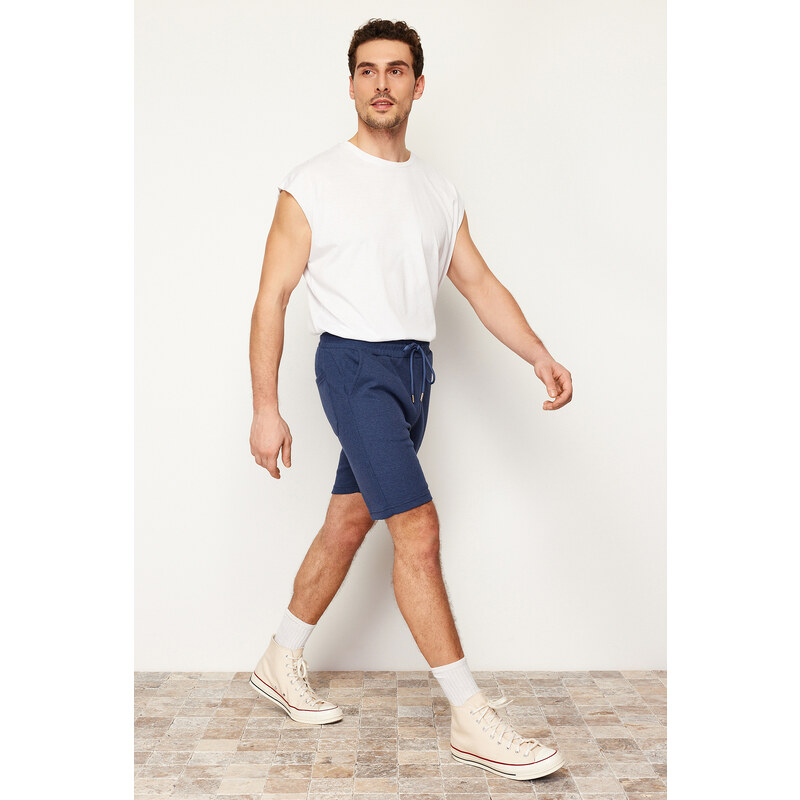 Trendyol Indigo Slim/Narrow Cut Textured Waffle Rubber Waisted Corded Shorts