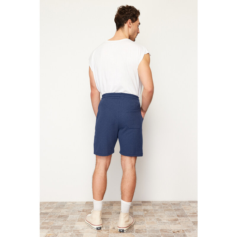 Trendyol Indigo Slim/Narrow Cut Textured Waffle Rubber Waisted Corded Shorts