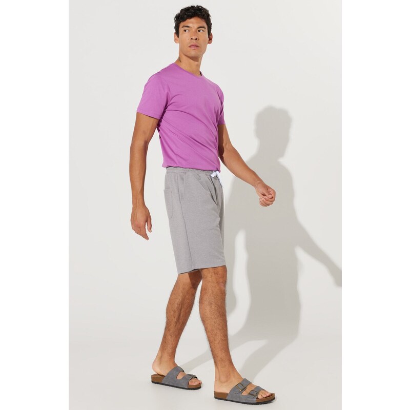 AC&Co / Altınyıldız Classics Men's Gray Melange Standard Fit Regular Cut Shorts with Pocket. Comfortable Knitted Shorts.