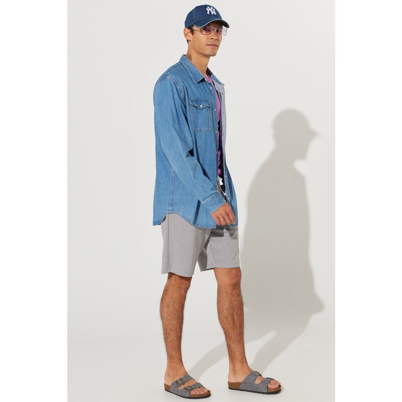 AC&Co / Altınyıldız Classics Men's Gray Melange Standard Fit Regular Cut Shorts with Pocket. Comfortable Knitted Shorts.