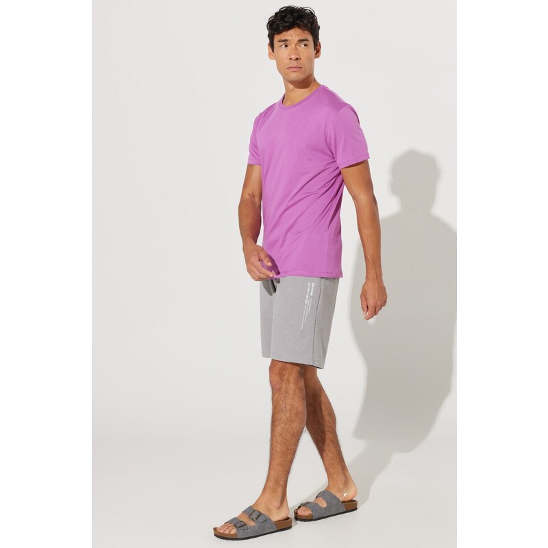 AC&Co / Altınyıldız Classics Men's Gray Melange Standard Fit Regular Cut Shorts with Pocket. Comfortable Knitted Shorts.