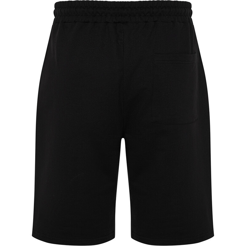 Trendyol Black Regular/Regular Fit Ribbed Labeled Elastic Waist Shorts