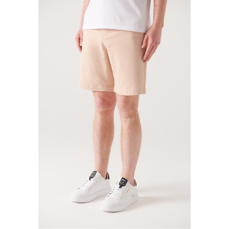 Avva Men's Beige Textured Cotton Shorts