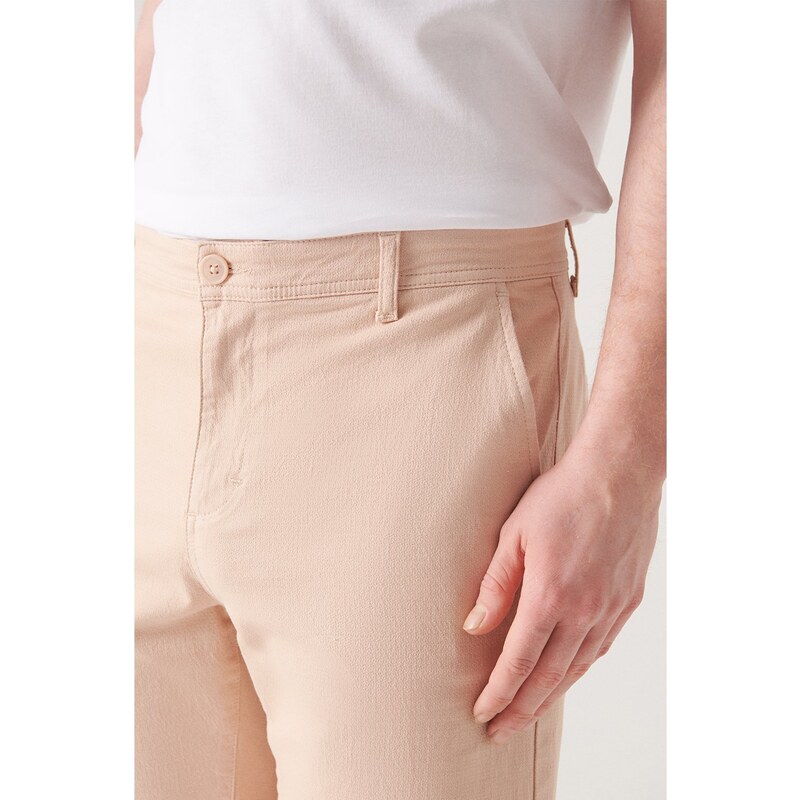 Avva Men's Beige Textured Cotton Shorts