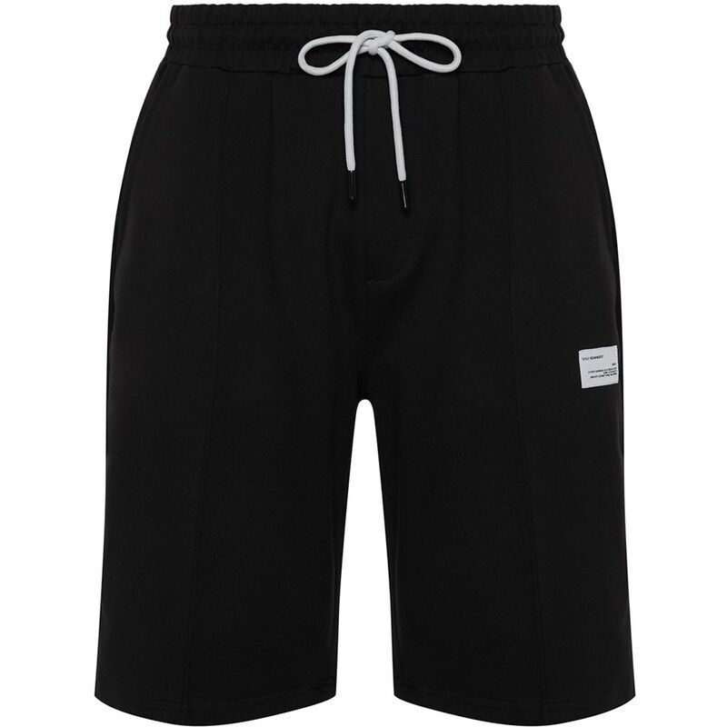 Trendyol Black Regular/Regular Fit Ribbed Labeled Elastic Waist Shorts