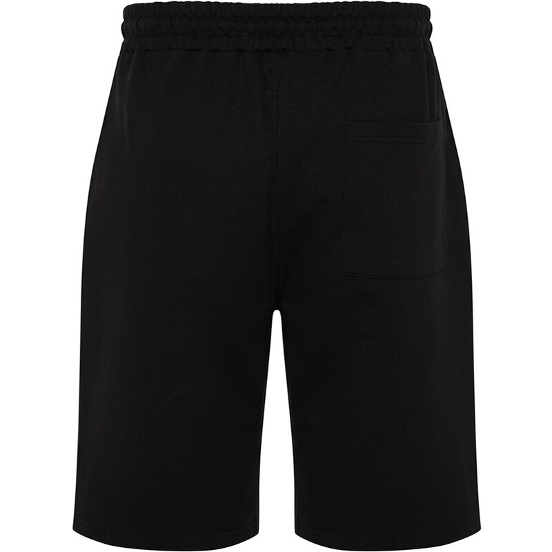 Trendyol Black Regular/Regular Fit Ribbed Labeled Elastic Waist Shorts