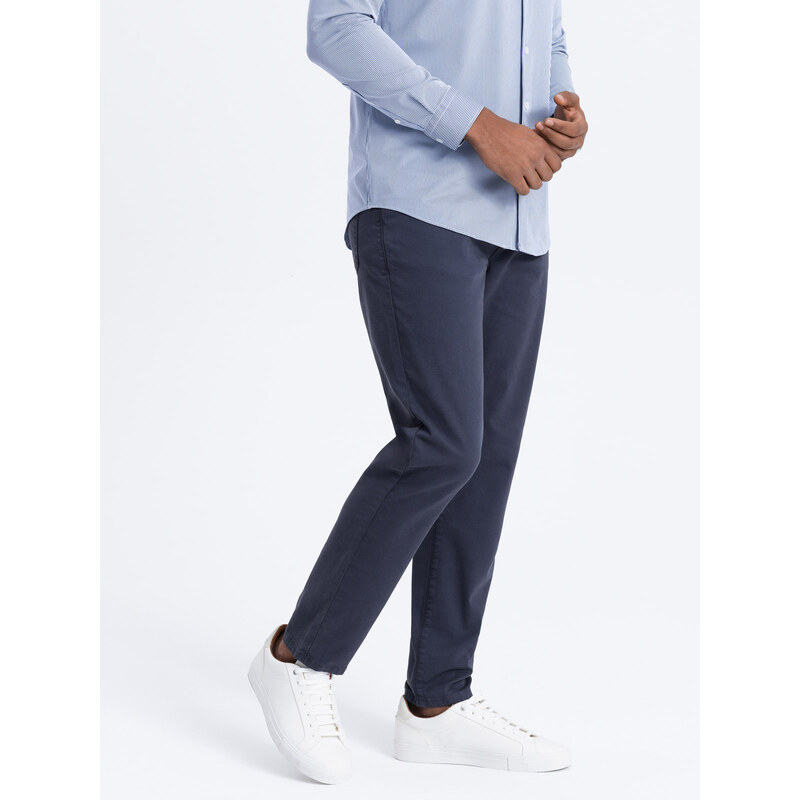 Ombre Clothing Pánské kalhoty chino na míru - tmavě modré V4 OM-PACP-0151
