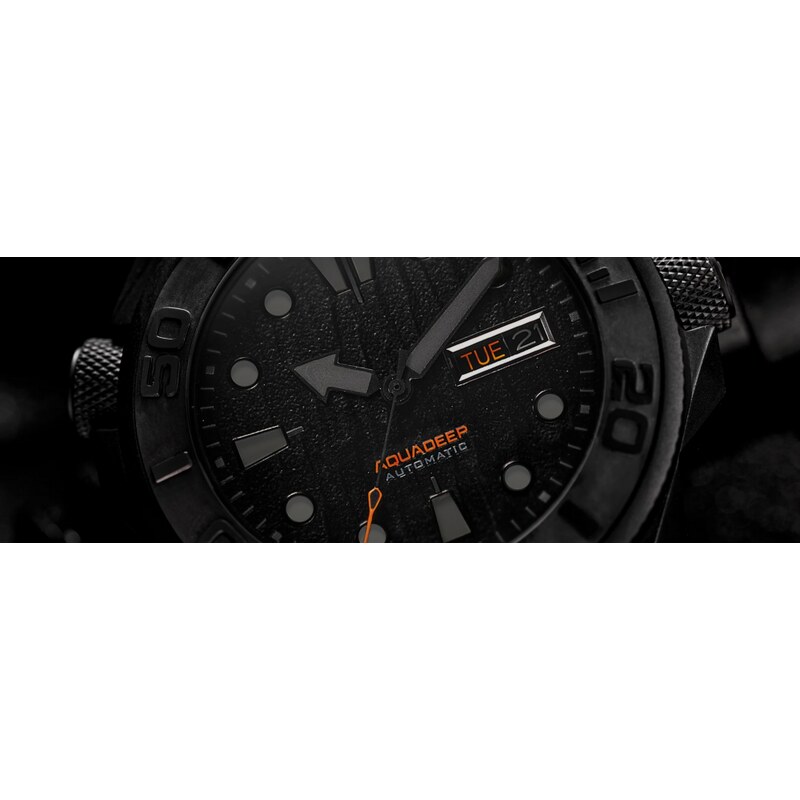 Undone Watches Černé pánské hodinky Undone s gumovým páskem Aquadeep Submerge 43MM Automatic