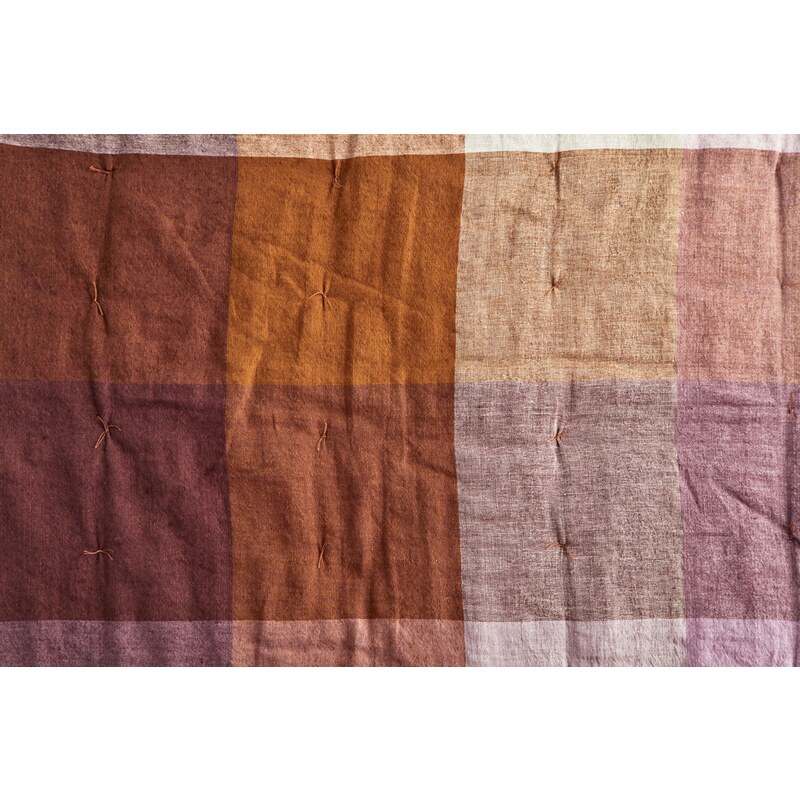 Madam Stoltz Lněný přehoz na postel Burnt Orange/Lilac/Bordeaux 70 x 180 cm