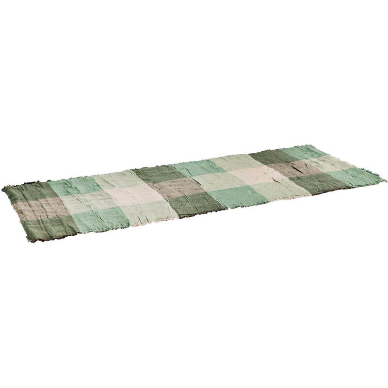 Madam Stoltz Lněný přehoz na postel Green/Light Taupe/Grey 70 x 180 cm