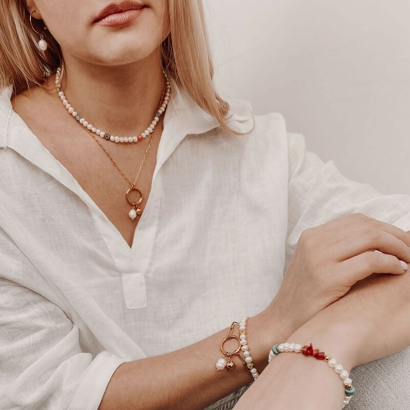 Manoki Ocelový náhrdelník s perlou Lyra Gold, chirurgická ocel