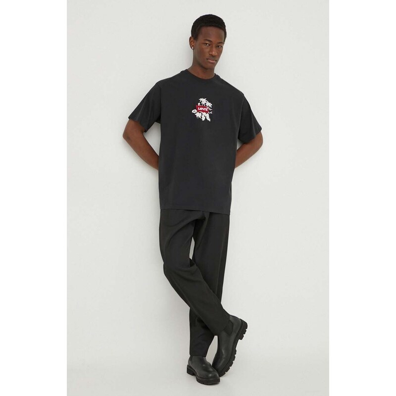 Bavlněné tričko Levi's černá barva, s aplikací