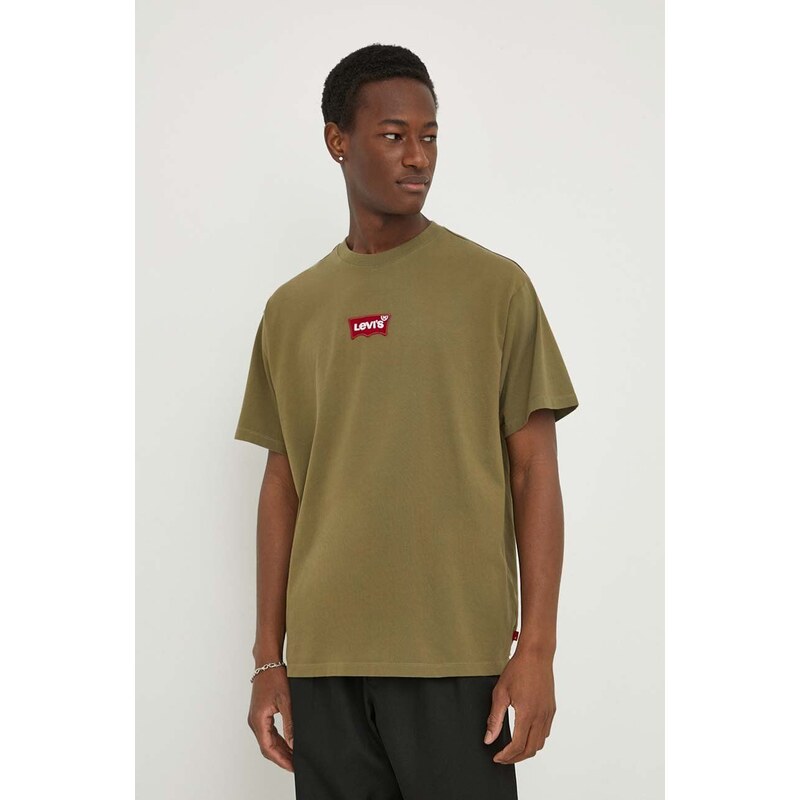 Bavlněné tričko Levi's zelená barva, s aplikací