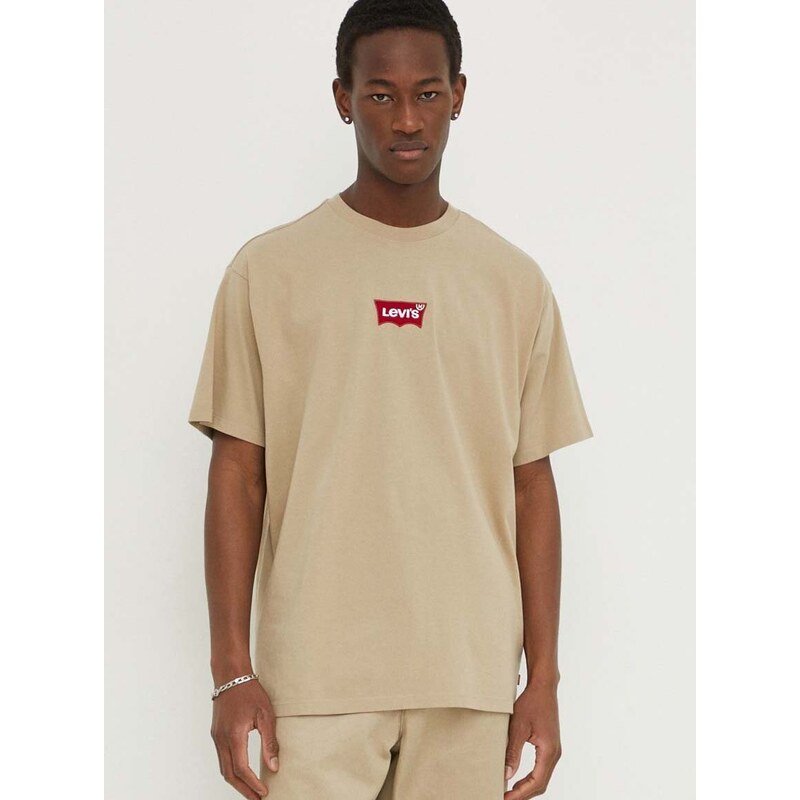 Bavlněné tričko Levi's béžová barva, s aplikací