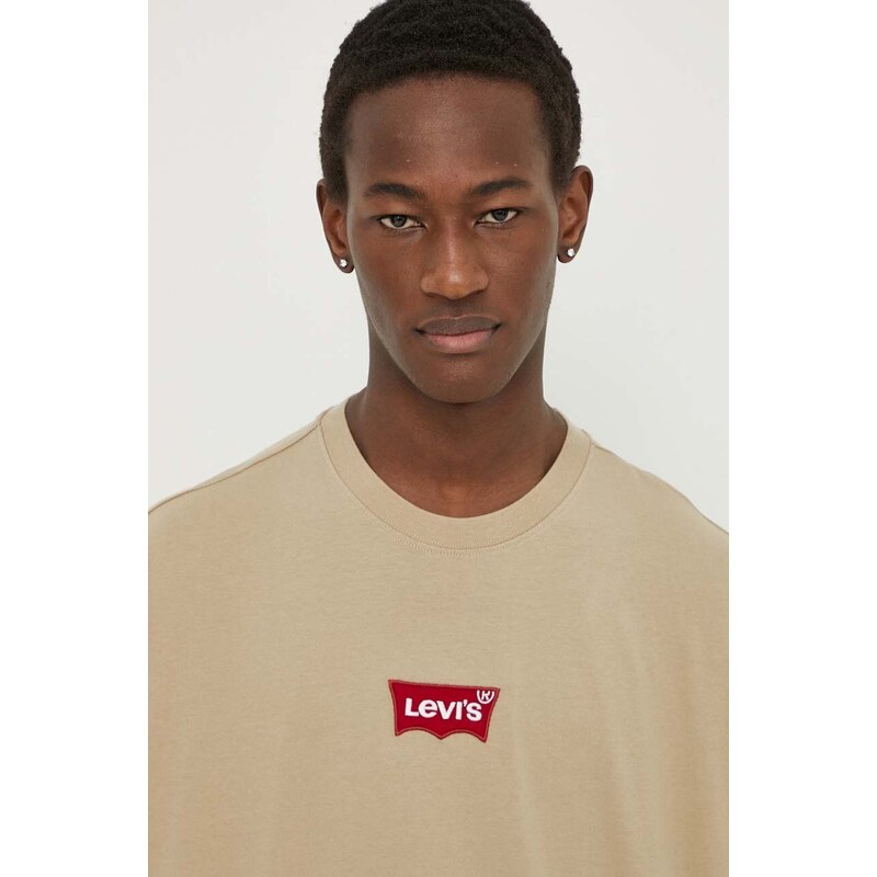 Bavlněné tričko Levi's béžová barva, s aplikací