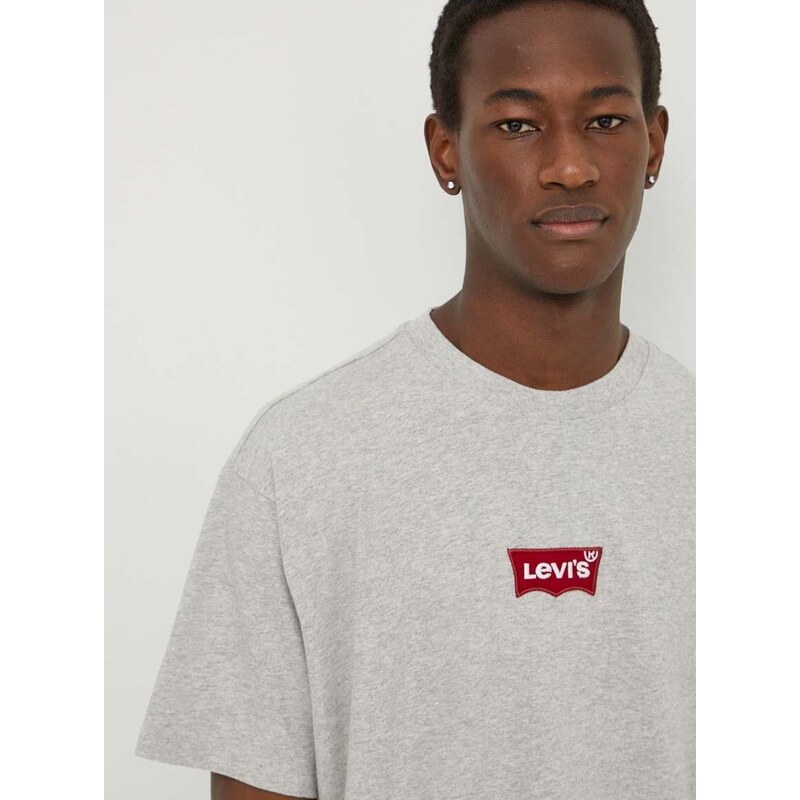 Bavlněné tričko Levi's šedá barva, s aplikací