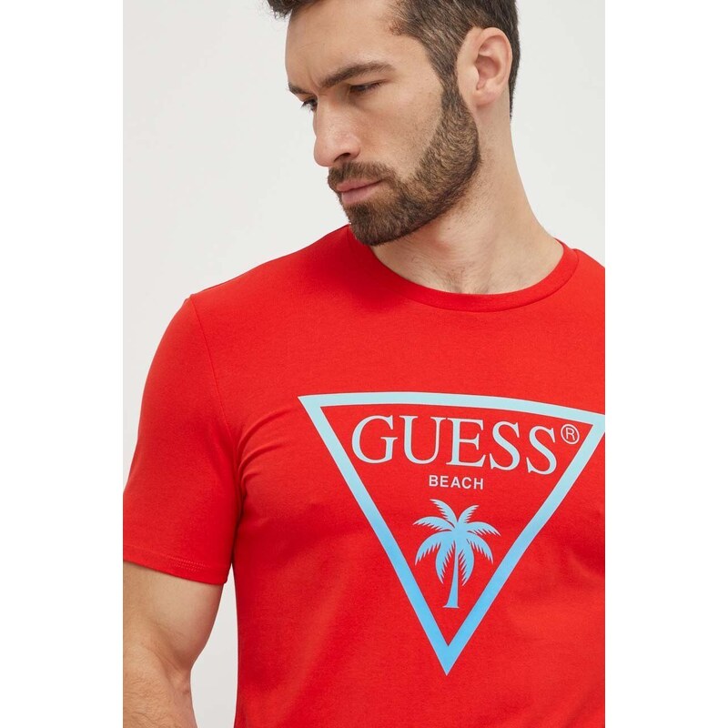 Tričko Guess červená barva, s potiskem, F4GI00 J1311