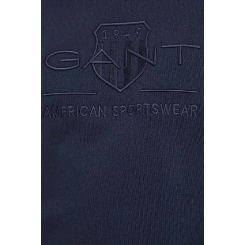 Bavlněná mikina Gant pánská, tmavomodrá barva, s aplikací