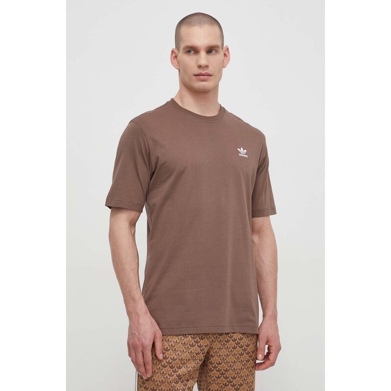 Bavlněné tričko adidas Originals Essential Tee hnědá barva, s aplikací, IR9688