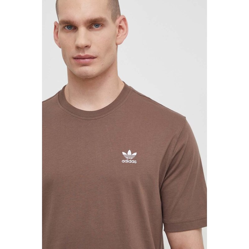 Bavlněné tričko adidas Originals Essential Tee hnědá barva, s aplikací, IR9688