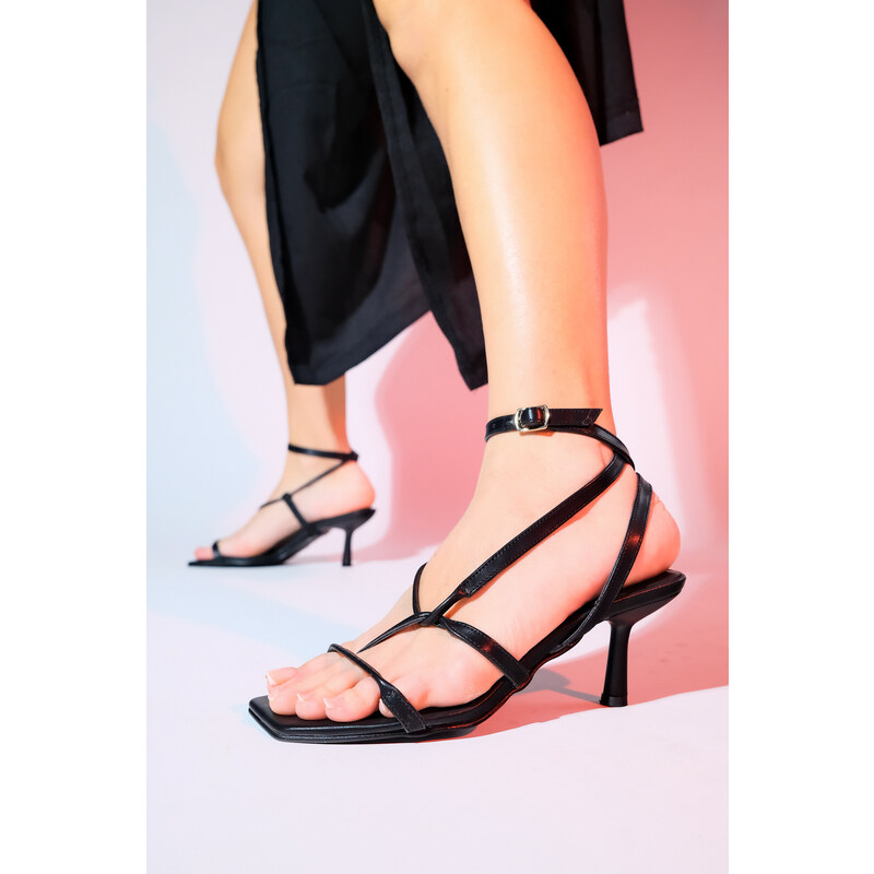 LuviShoes MIAS dámské černé sandály na podpatku