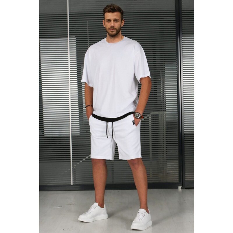 Madmext Oversized Men's White Shorts Set 5668