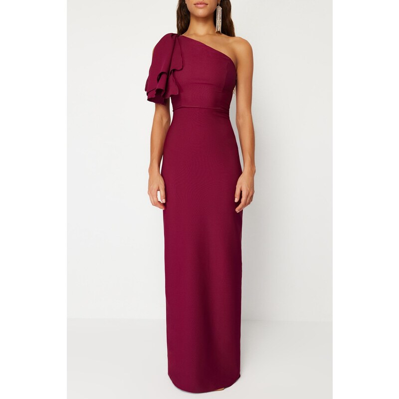 Trendyol Damson Plain Fitted Woven Evening Dress & Prom Dress