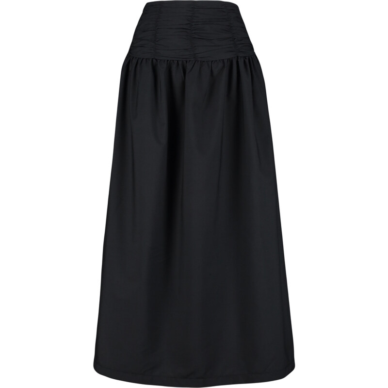 Trendyol Black High Waist Gathered Long Woven Skirt