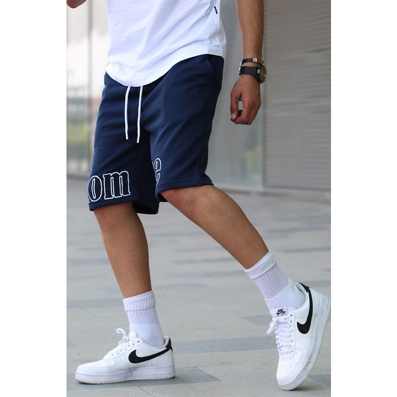Madmext Men's Printed Navy Blue Capri Shorts 5439