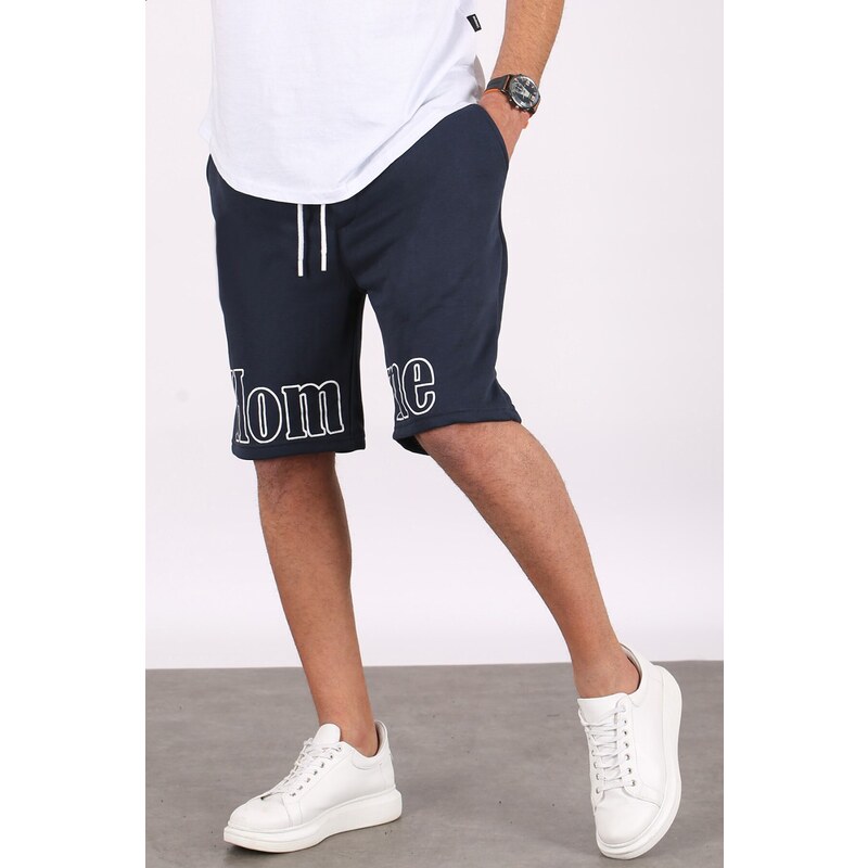 Madmext Men's Printed Navy Blue Capri Shorts 5439