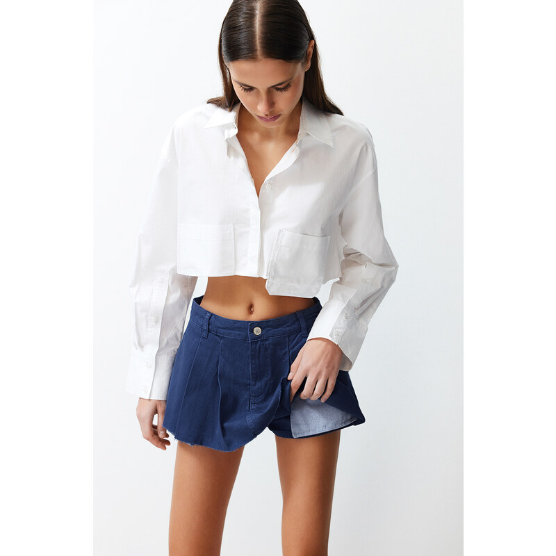 Trendyol Navy Pleated Denim Shorts & Bermuda