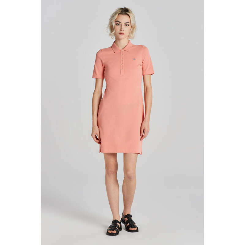 ŠATY GANT SLIM SHIELD SS PIQUE POLO DRESS PEACHY PINK 90156497