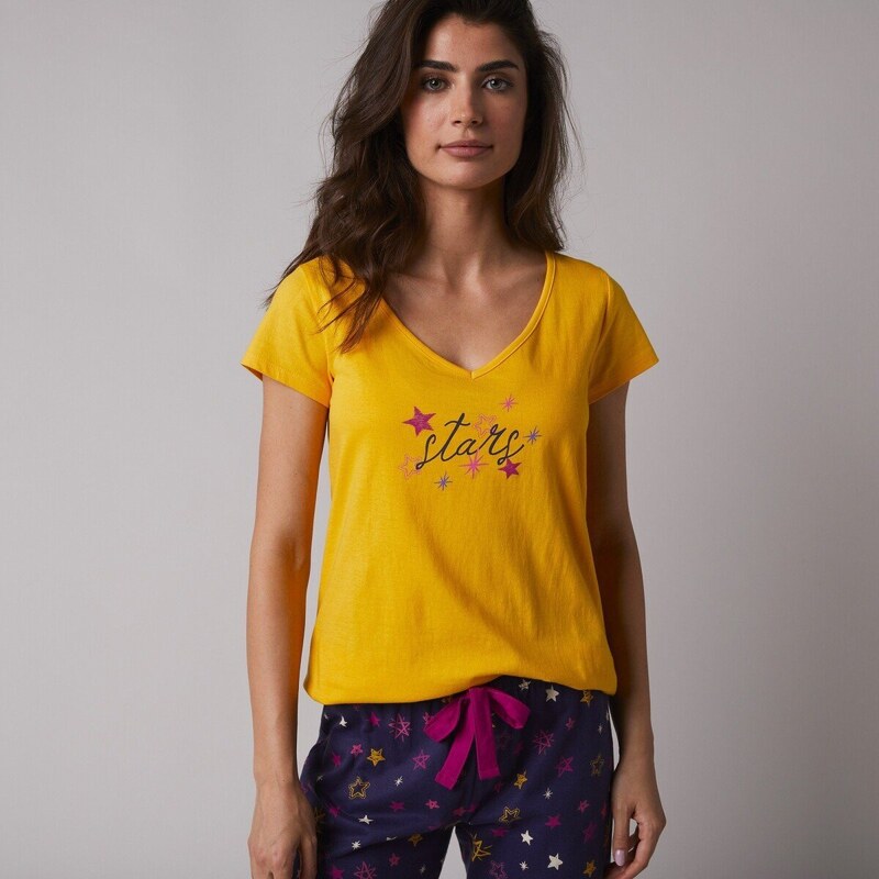 Blancheporte Pyžamové tričko s krátkými rukávy a potiskem Estrella žlutá 50