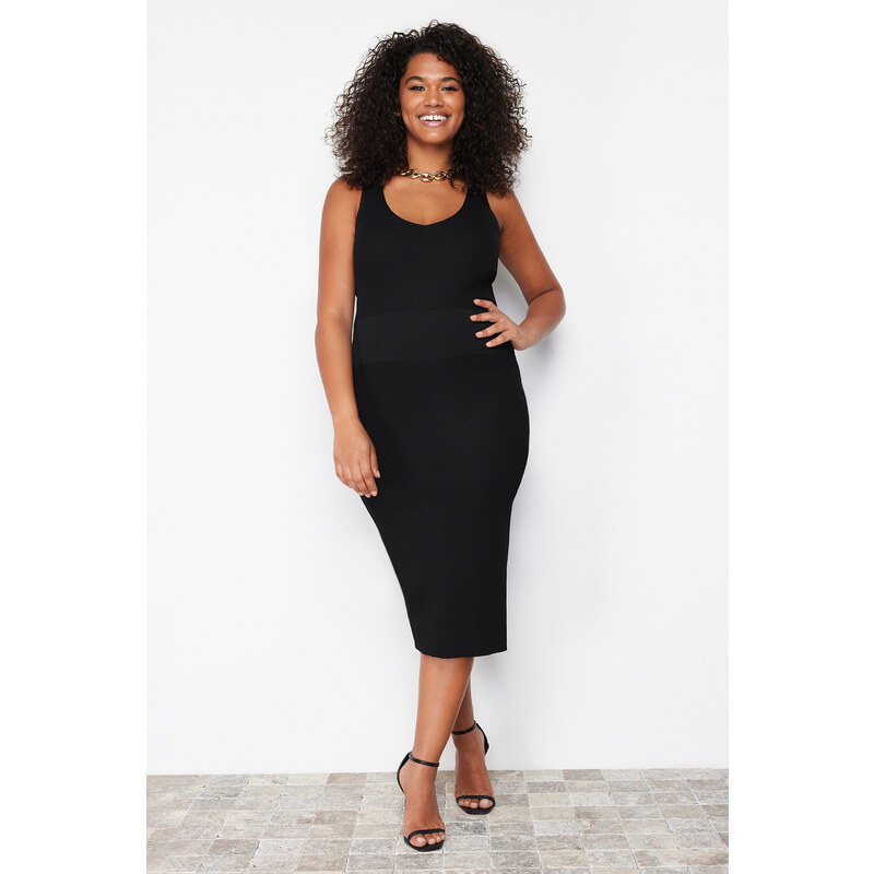 Trendyol Curve Black Bodycon Slim Midi Knitwear Dress