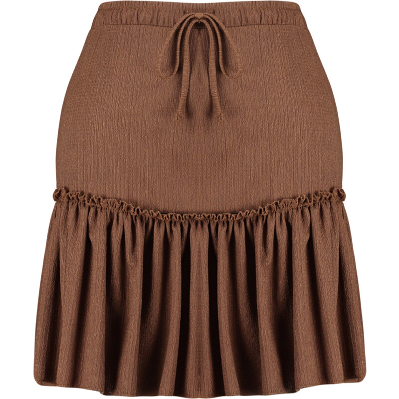 Trendyol Curve Brown Frilly Mini Knitted Skirt