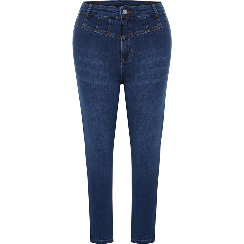 Trendyol Curve Dark Blue Stitch Detail Flexible Skinny Denim Jeans