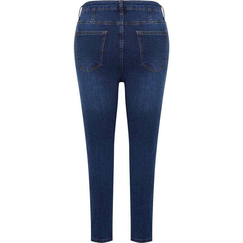 Trendyol Curve Dark Blue Stitch Detail Flexible Skinny Denim Jeans