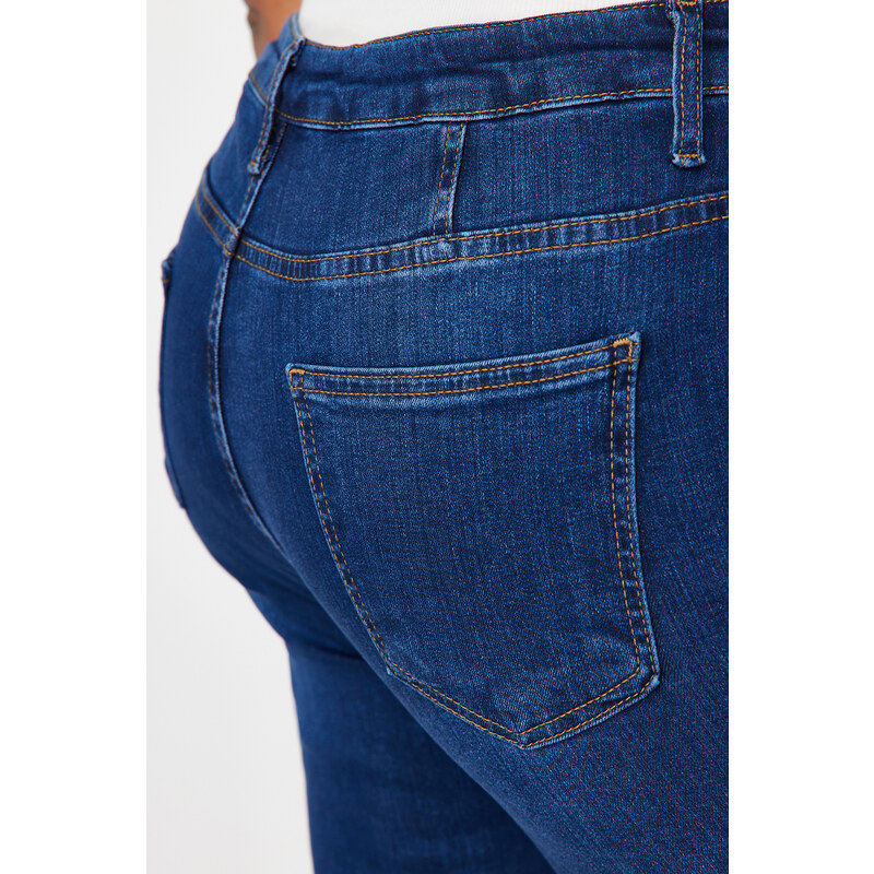 Trendyol Curve Dark Blue Stitch Detail Flexible Skinny Denim Jeans