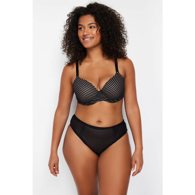 Trendyol Curve Black Striped Underwear Set