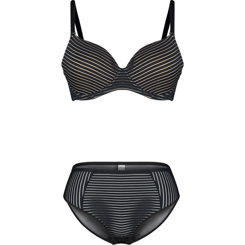 Trendyol Curve Black Striped Underwear Set