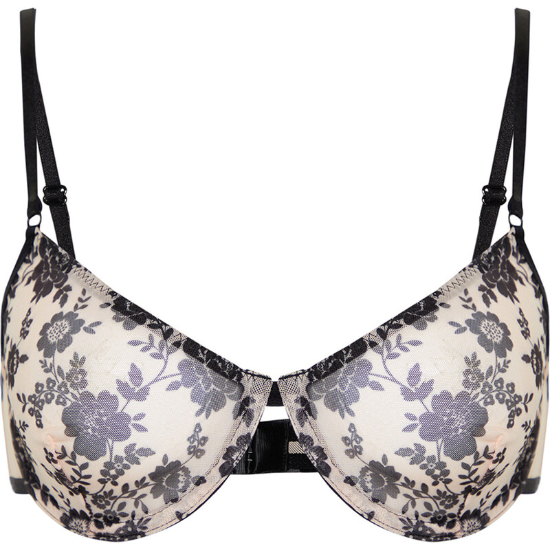 Trendyol Ten-Black Tulle Floral Capless Knitted Bra