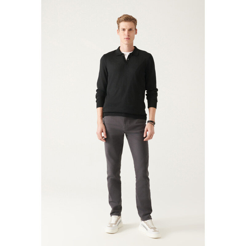 Avva Men's Black Polo Neck Wool Blended Standard Fit Normal Cut Knitwear Sweater