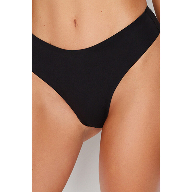 Trendyol Premium Black 3-Pack Waist Adhesive Detail Non-Trace Laser Cut Thong Knitted Briefs