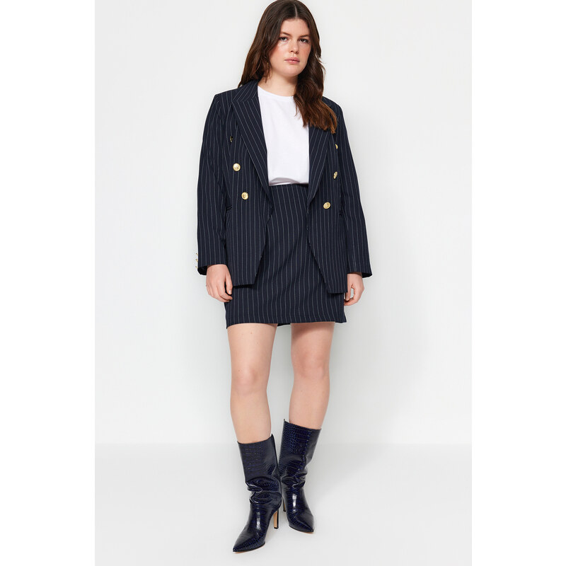 Trendyol Curve Navy Blue Striped Mini Woven Skirt