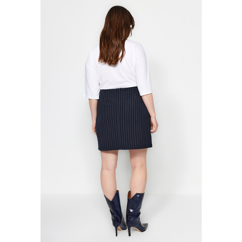 Trendyol Curve Navy Blue Striped Mini Woven Skirt