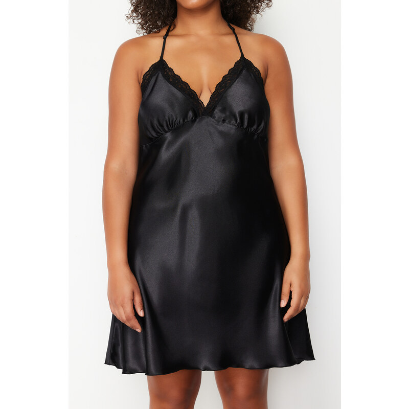 Trendyol Curve Black Back Detailed Strap Woven Nightgown