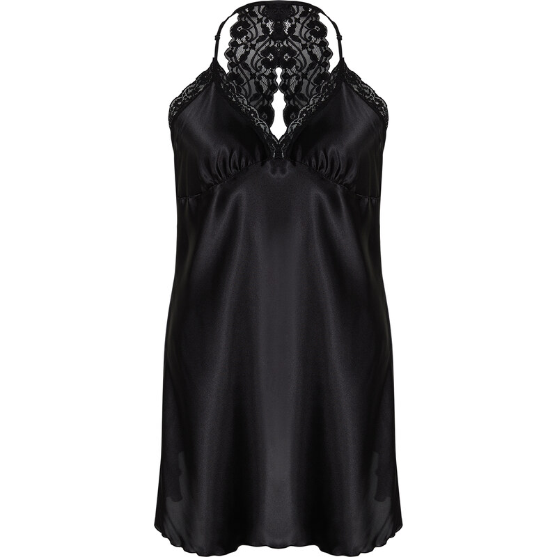 Trendyol Curve Black Back Detailed Strap Woven Nightgown