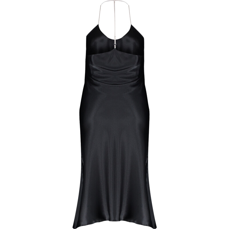 Trendyol Curve Black Strap Satin Woven Nightgown